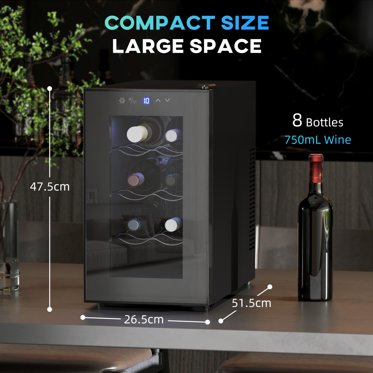 HOMCOM Freestanding Wine Cooler Fridge, 8 Bottle, 21L, Black