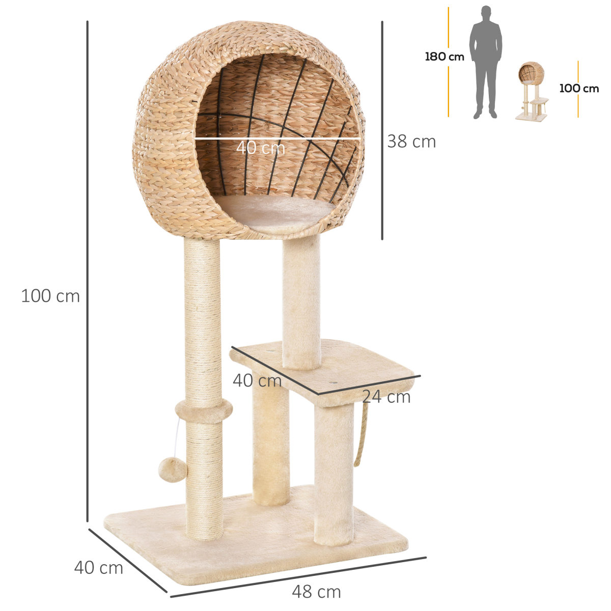 100cm Cat Tree Tower Kitten Climbing Tower W/ Scratching Post Condo Pawhut