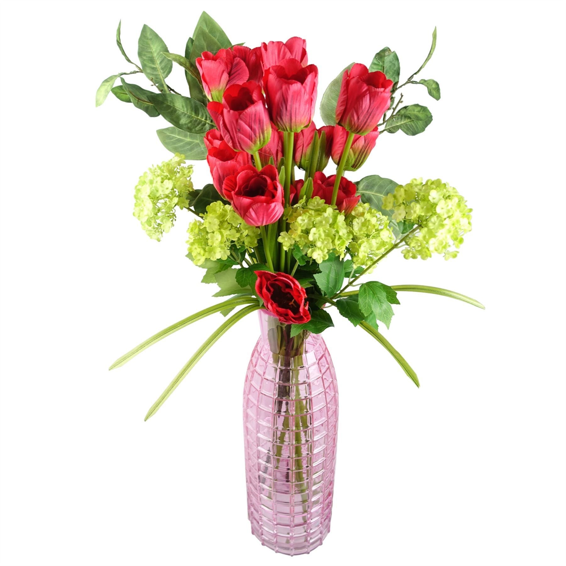 Leaf Pack of 6 80cm Artificial Red Tulip Stems, Wired, Silk Petals