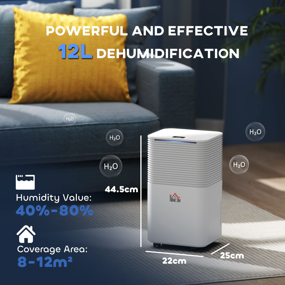 HOMCOM 12L/Day Portable Quiet Dehumidifier, 2000ML, 3 Modes