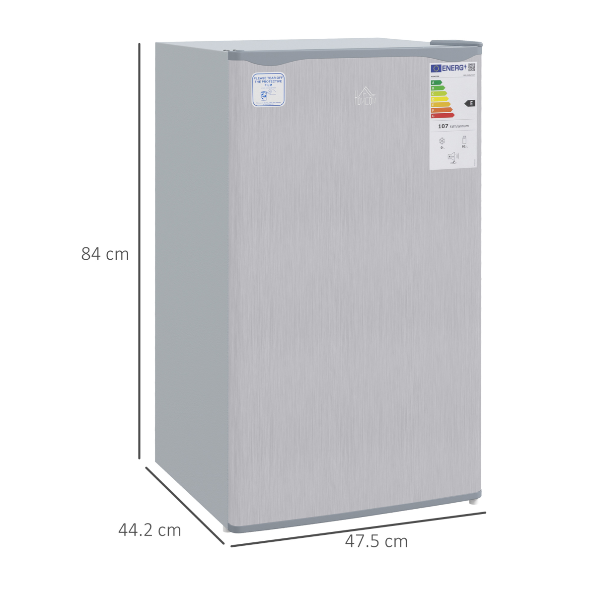 HOMCOM 91L Freestanding Under Counter Fridge, Reversible Door, Grey