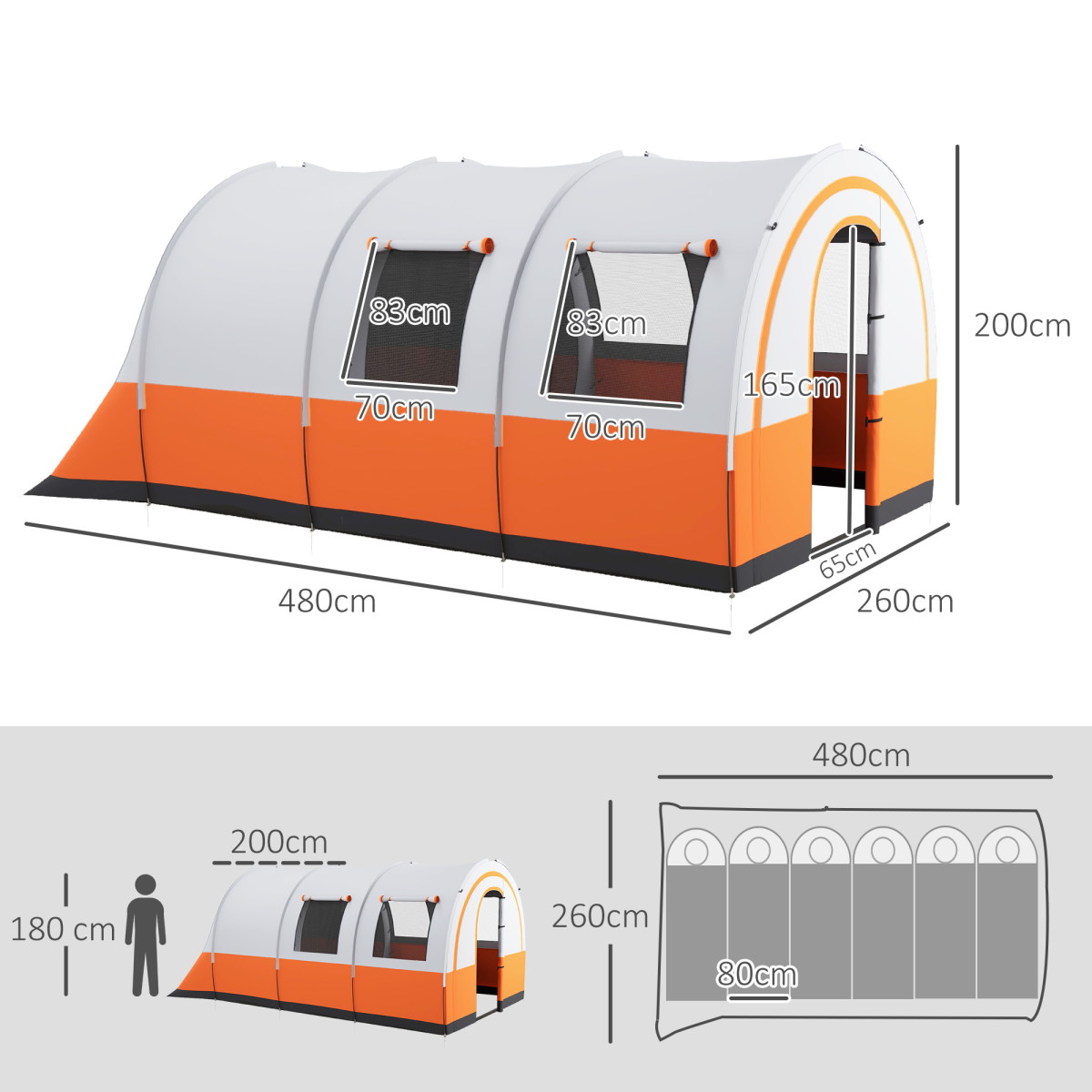 Outsunny 5-6 Person Waterproof Family Camping Tent, 3000mm