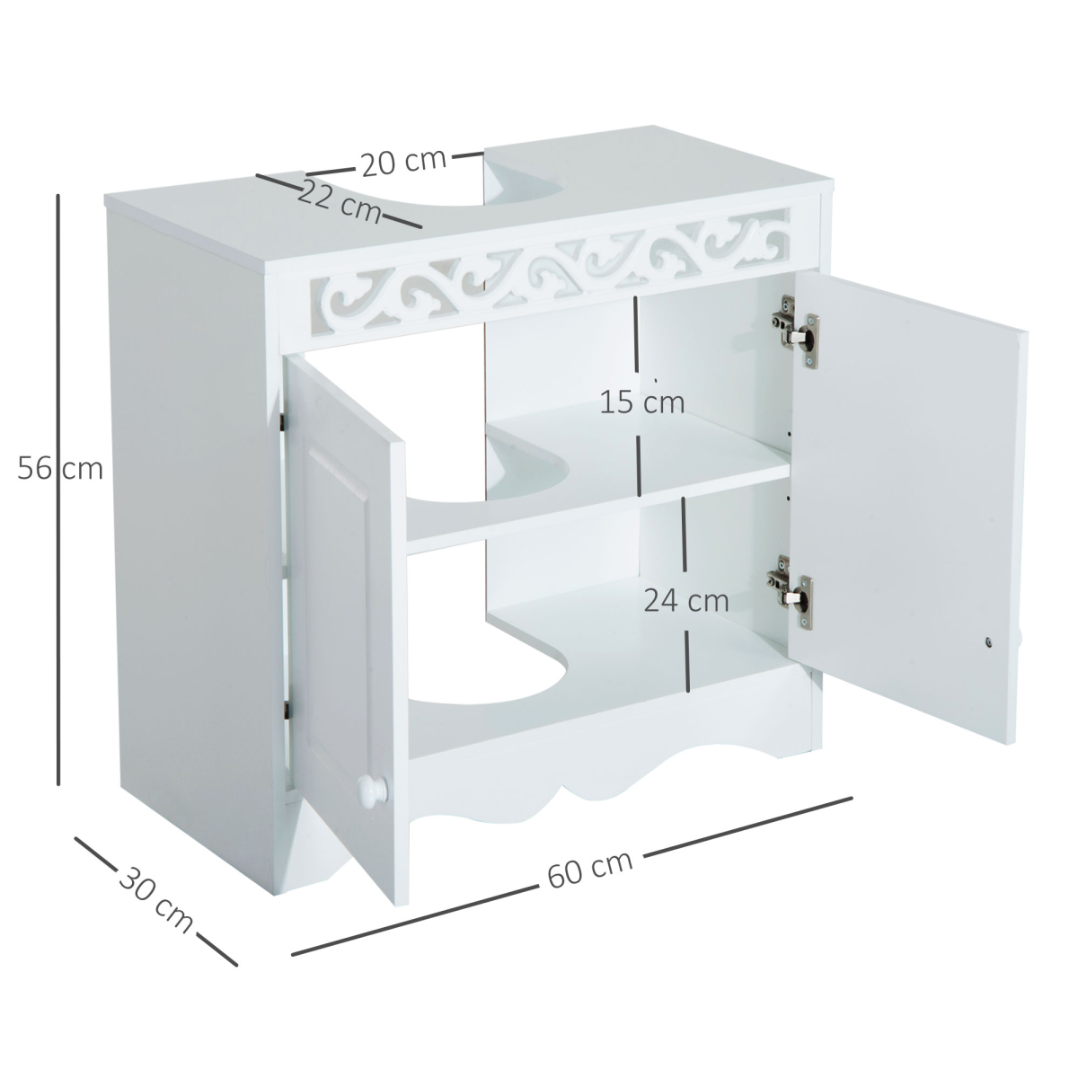 White Wooden Under Sink Bathroom Storage Cabinet, Double Door