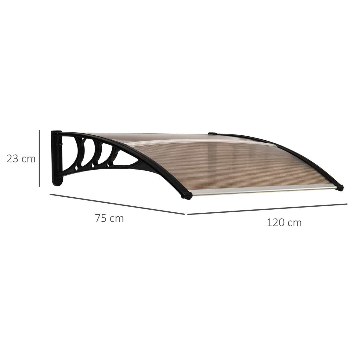 Outsunny 75 x 120 x 23 cm Brown Curved Polycarbonate Awning with Black Bracket
