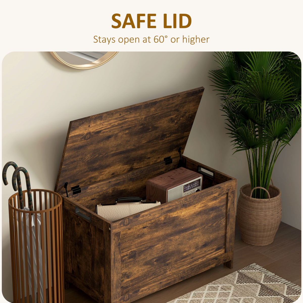 HOMCOM Storage Bench Chest with 2 Safety Hinges, Living Room