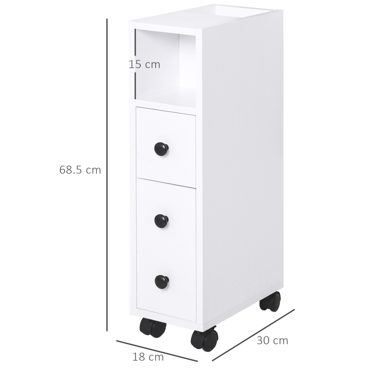 Slimline White Bathroom Storage Unit with 2 Drawers and Wheels