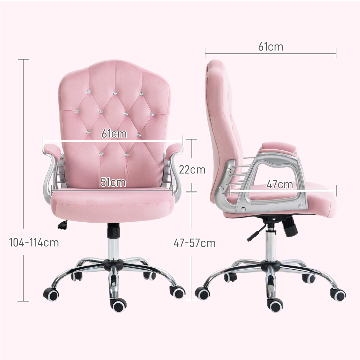 Vinsetto Pink Velvet-Feel Home Office Chair with Adjustable Height & Tilt