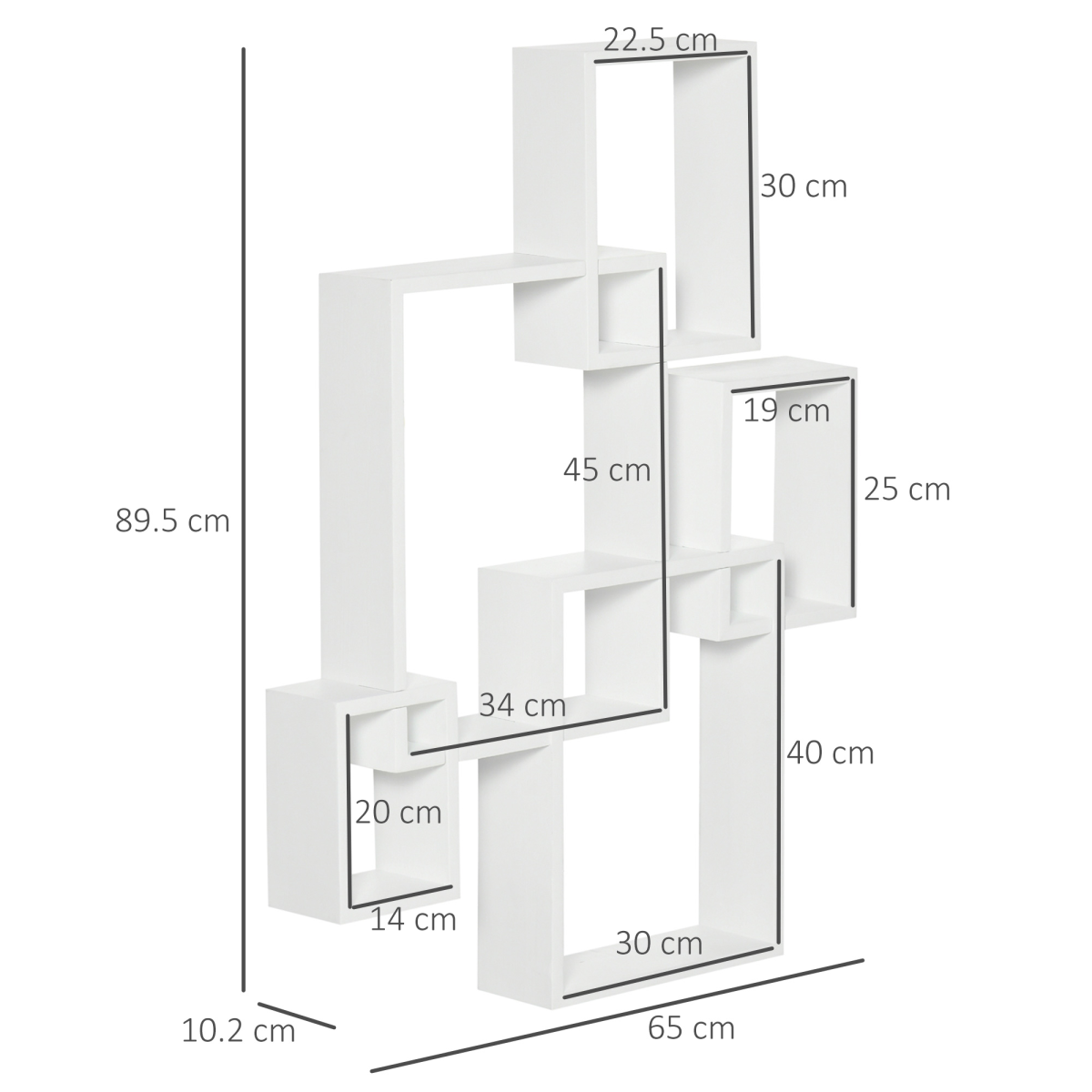 5-Shelf Interlocking Floating Cube Wall Shelves, White