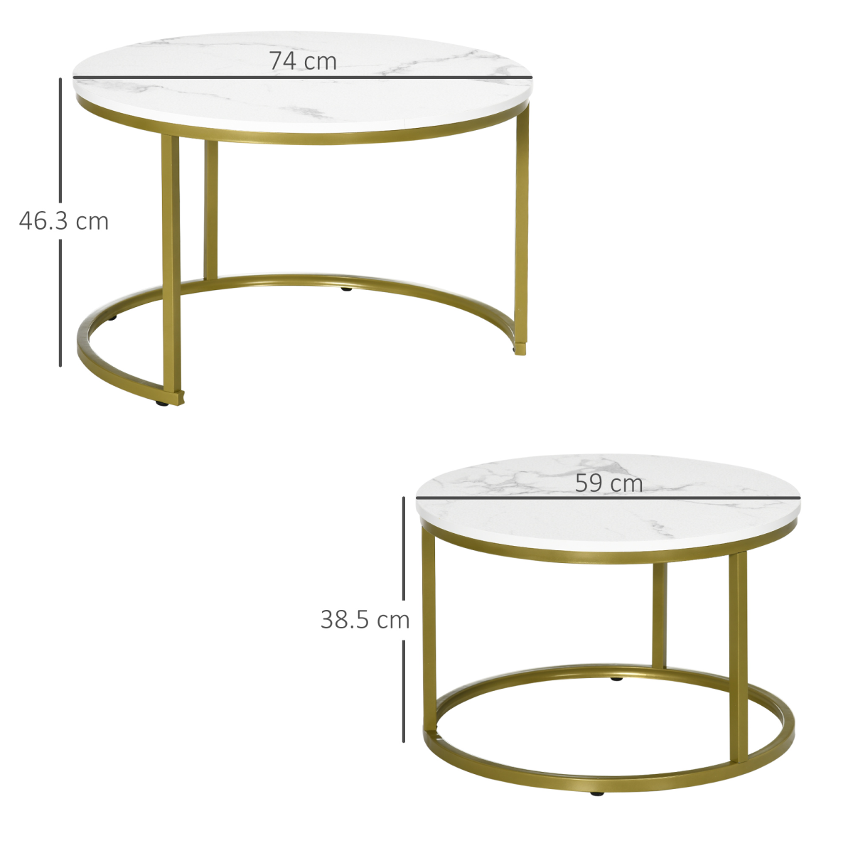 HOMCOM Set of 2 Round Nesting Marble Coffee Tables for Living Room