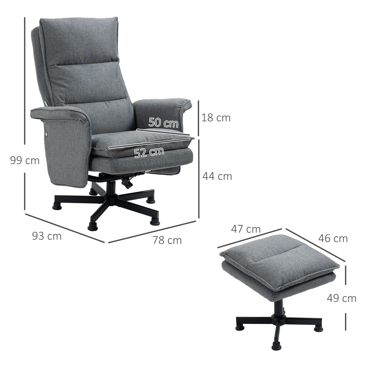 HOMCOM Swivel Massage Recliner Chair with Footstool, Grey