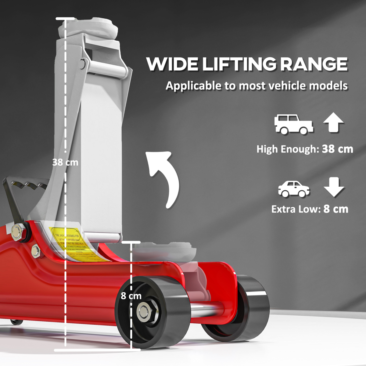 HOMCOM 2.5 Ton Hydraulic Low Profile Car Jack, 8-38 cm, Red