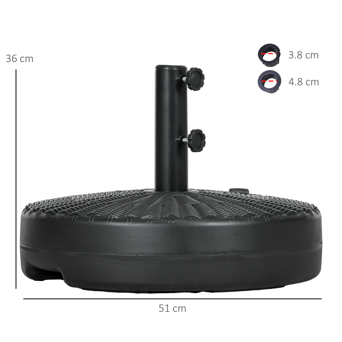 Round Umbrella Parasol Base with Rattan Effect, Plastic Parasol Stand, Black