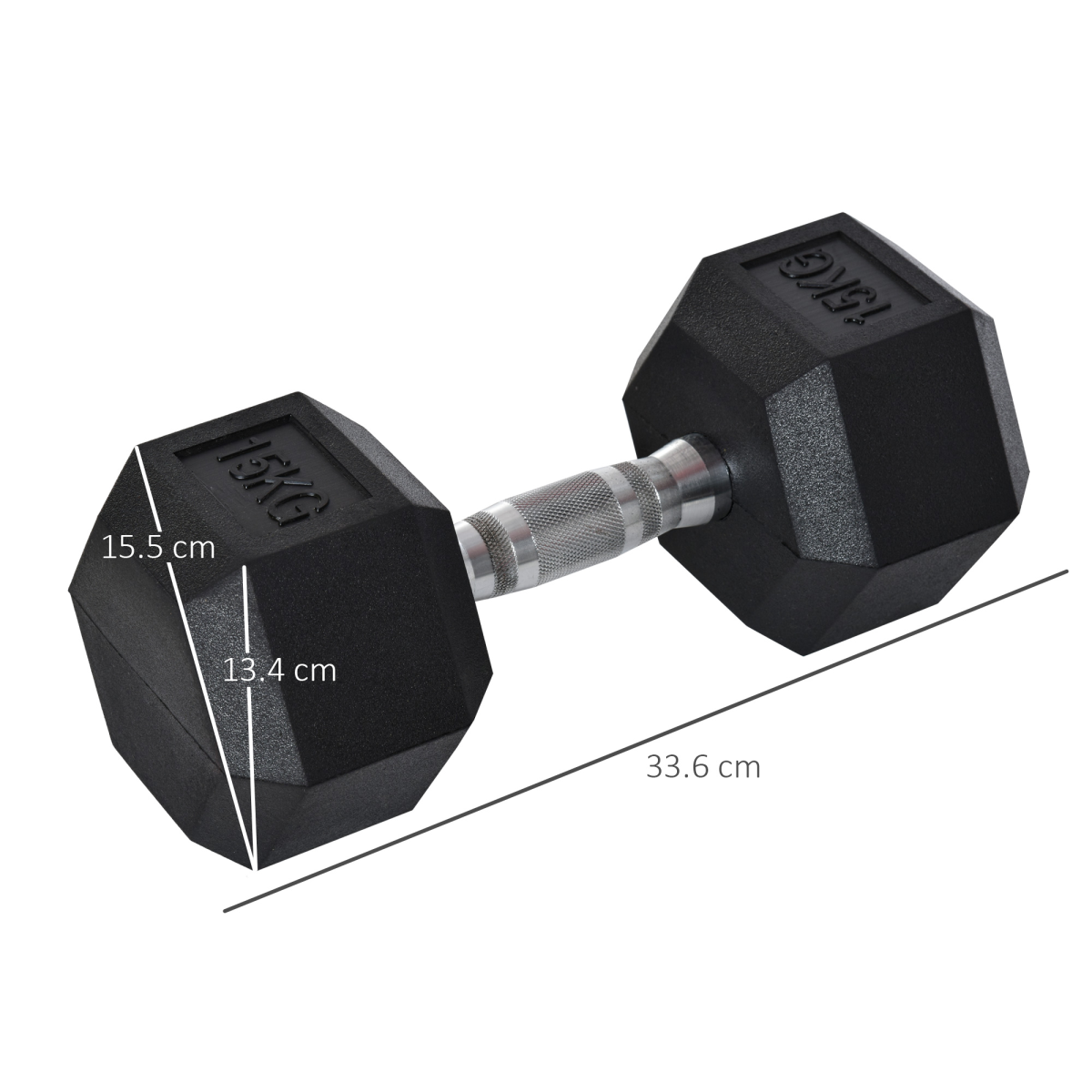 15KG Single Rubber Hex Dumbbell, Portable Hand Weight for Home Gym