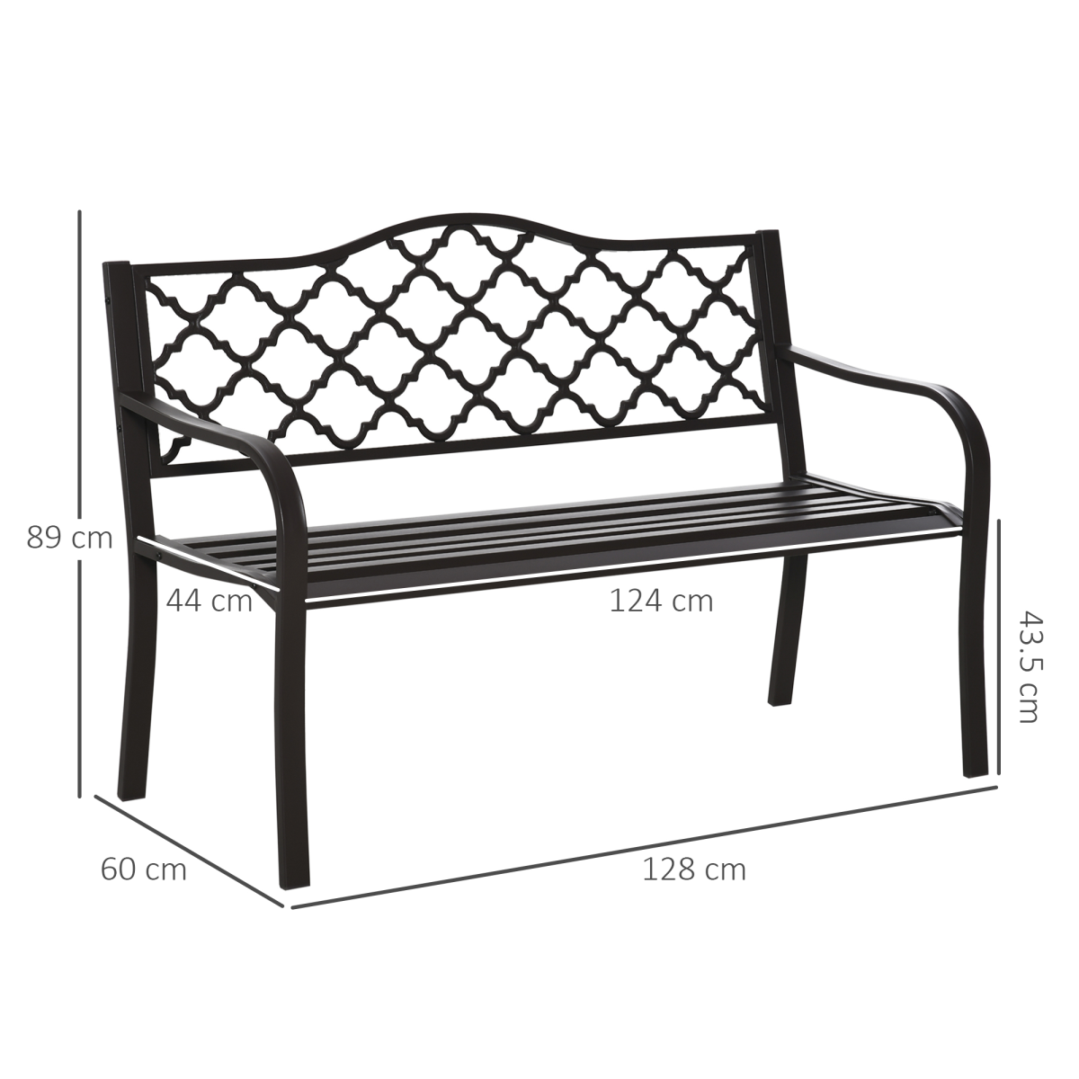 Outsunny Outdoor Double Seat Steel Porch Bench with Geometric Cut-Out Back and Slatted Seat
