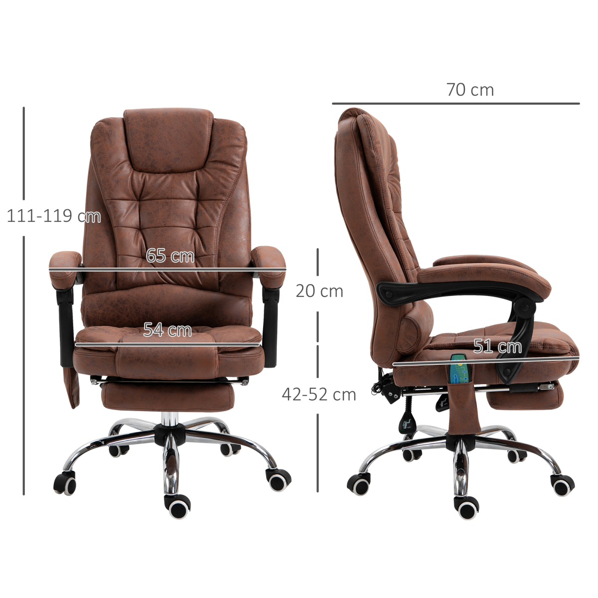 Vinsetto Heated 6-Point Massage High Back Reclining Office Chair, Brown
