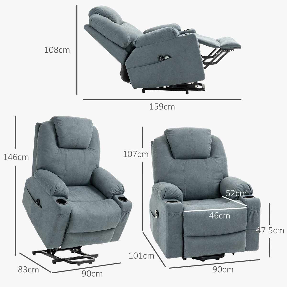 HOMCOM Lift Recliner Chair with Vibration Massage & Heat, Grey