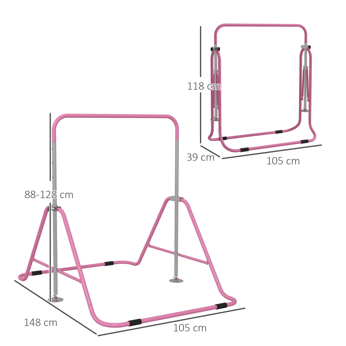 HOMCOM Kids Gymnastic Bar, Adjustable & Foldable Training Bar, Pink