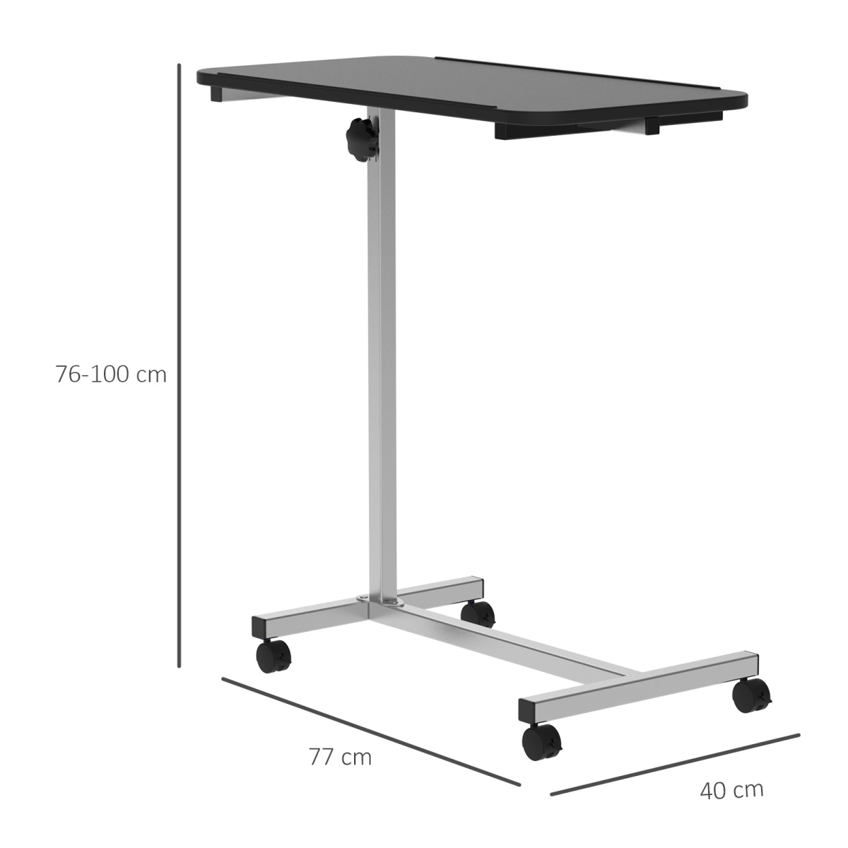 HOMCOM C-Shaped Mobile Sofa Bed Side Table with Adjustable Height, Casters and Locking Brakes