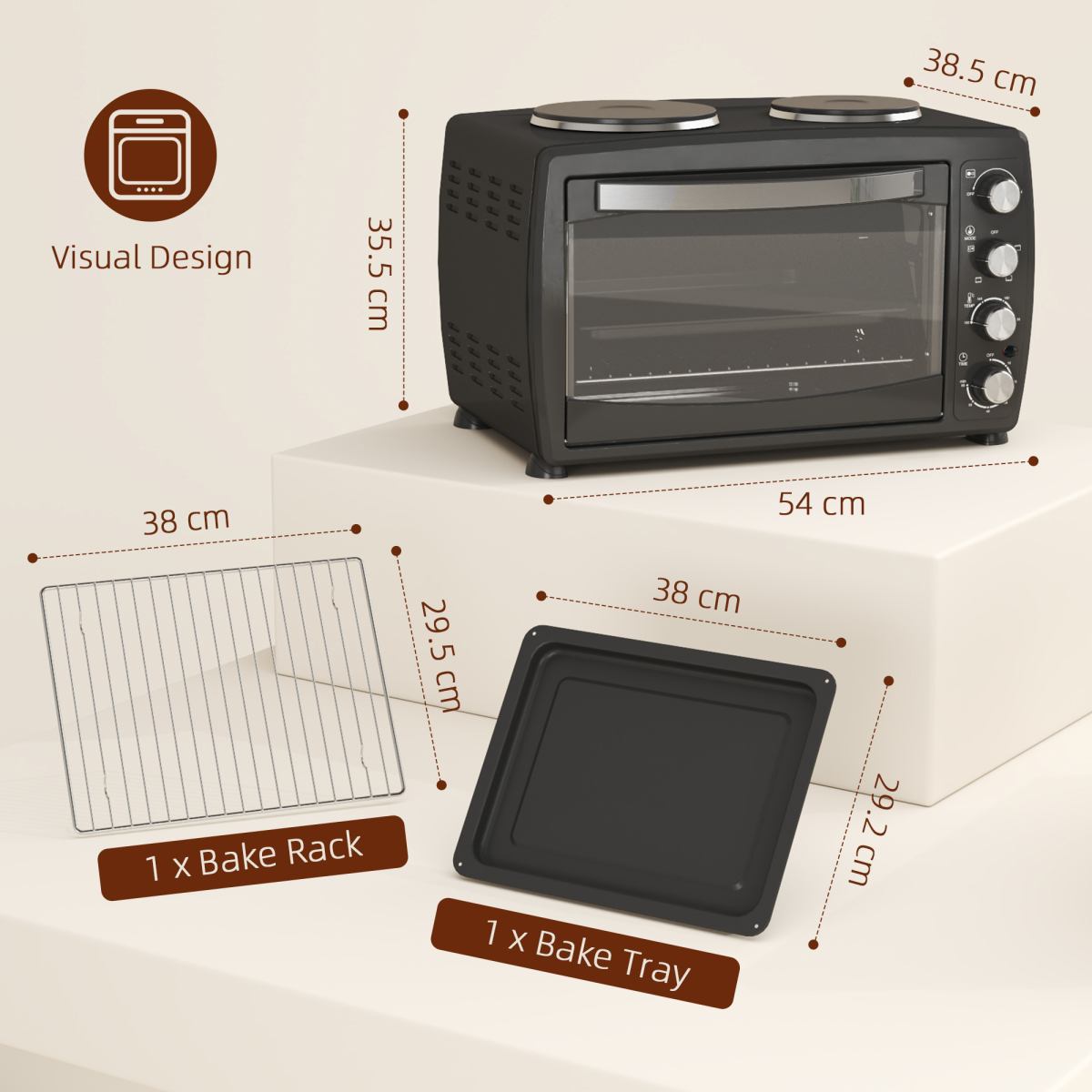 HOMCOM 36L Countertop Toaster Oven with Dual Hot Plates, 2600W