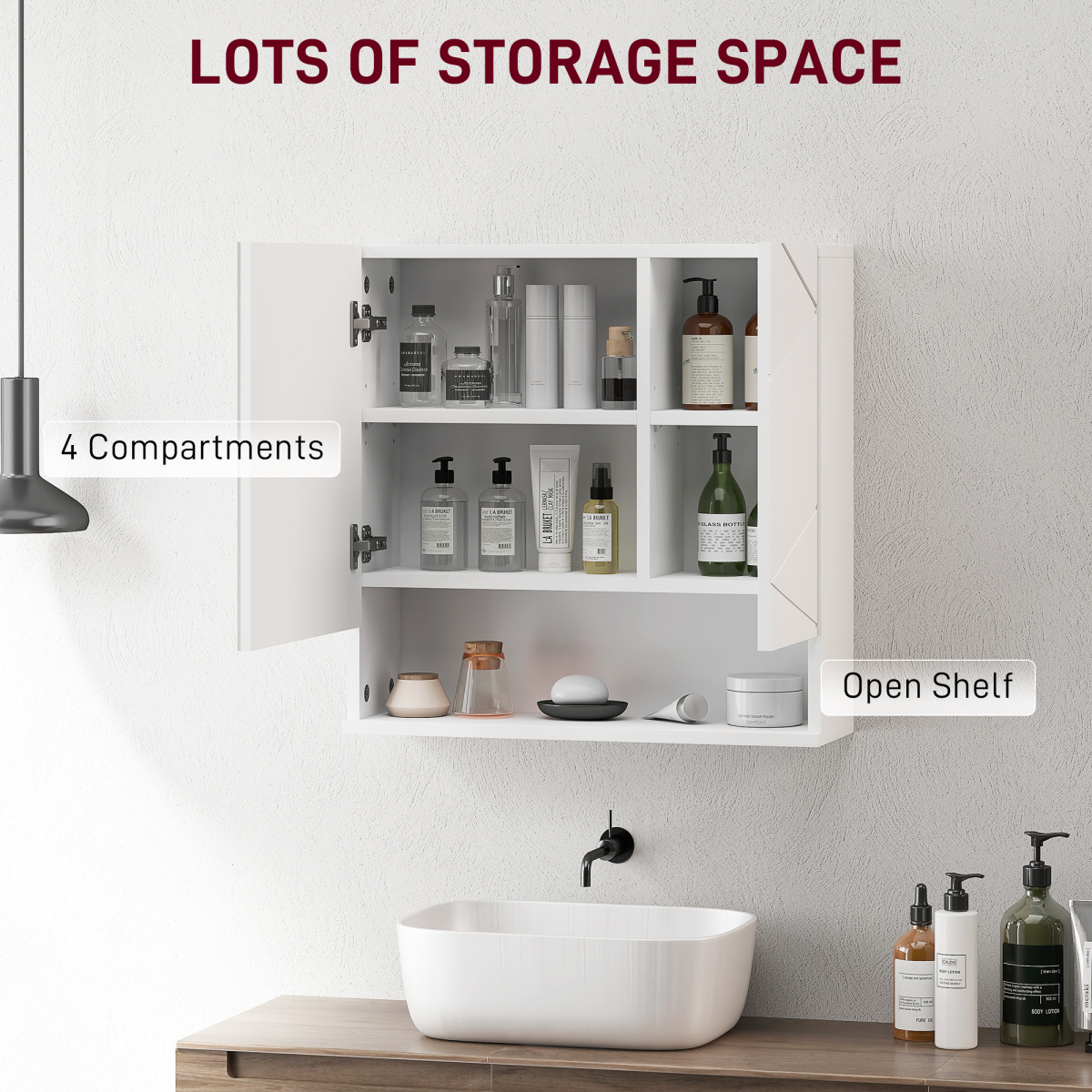 kleankin Wall Mounted Bathroom Cabinet with Mirror and Shelf, White