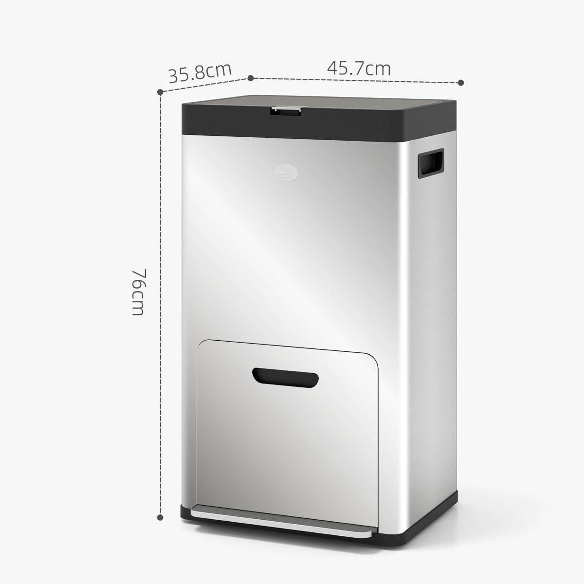 HOMCOM 3-Compartment 56L Stainless Steel Pedal Bin with Wheels