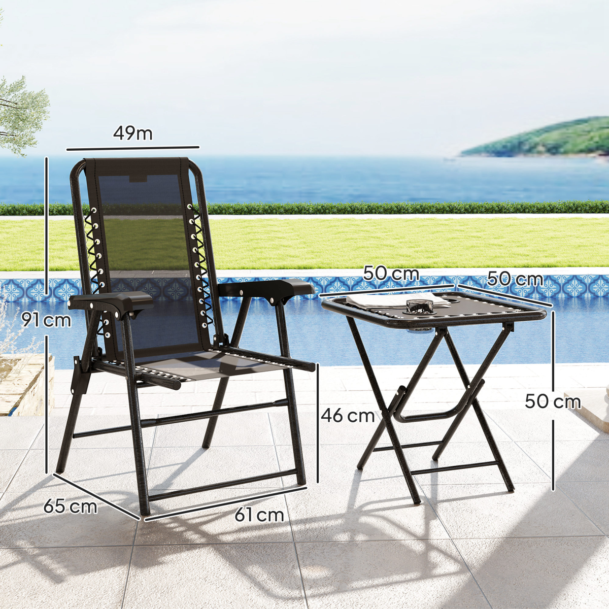 Outsunny 3-Piece Folding Bistro Set with Cup Holders, Black