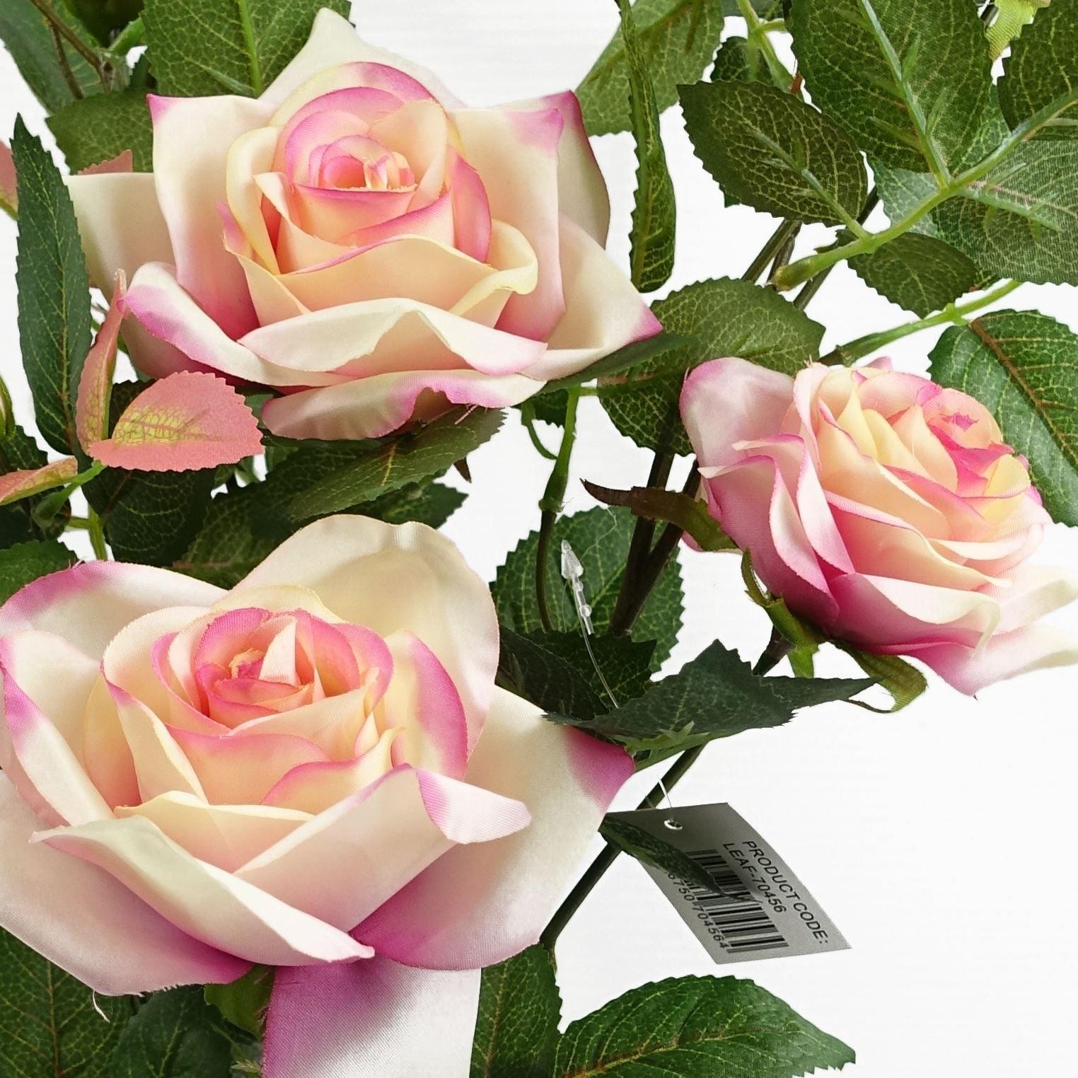 Leaf 50cm Artificial Pink Rose Plant in Decorative Weighted Pot