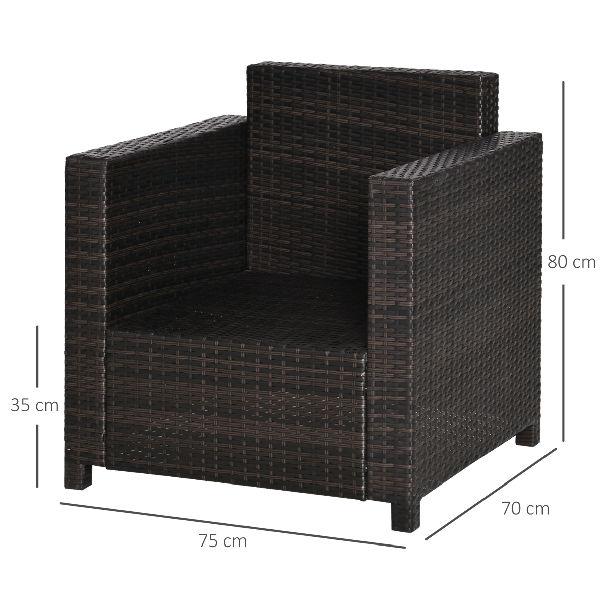 Outsunny Brown PE Rattan Garden Armchair, Fire Resistant, UV Resistant, Powder Coated Metal Frame, Removable Machine Washable Cushions