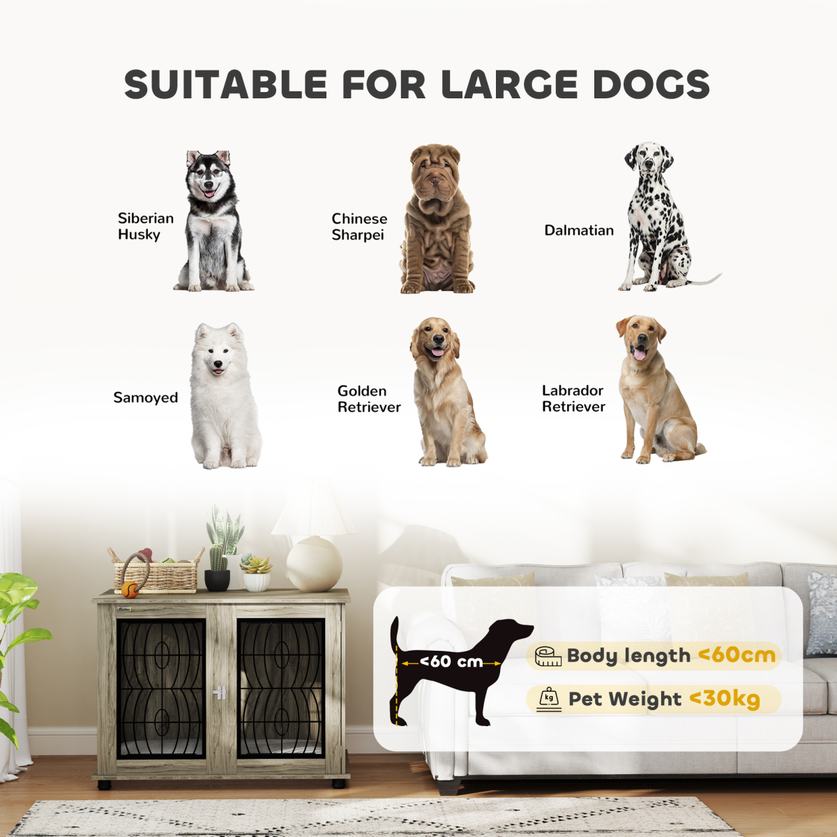 PawHut Dog Crate End Table for Large Dogs, Grey Wood-Effect Cushion