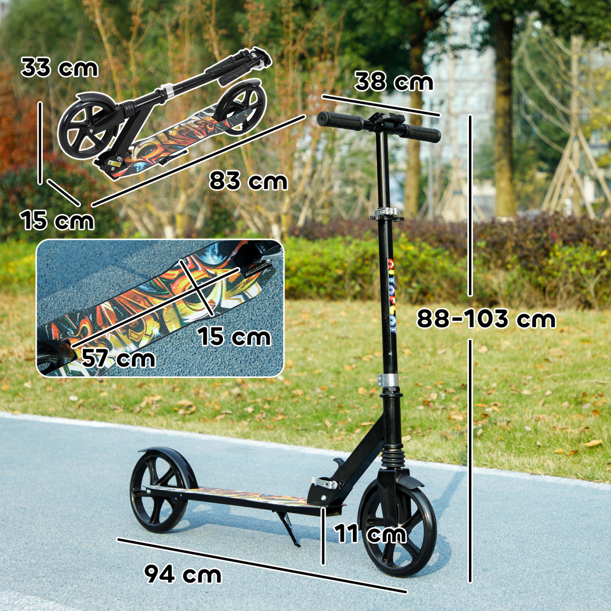 AIYAPLAY Kids Foldable Scooter with Adjustable Handlebar, Black