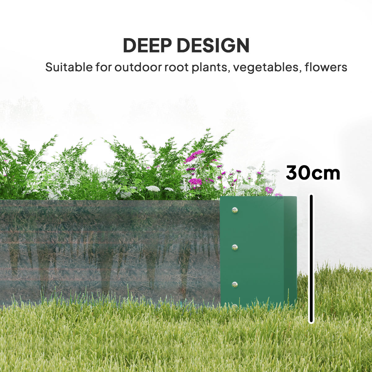Outsunny Galvanised Steel Raised Garden Bed, 180 x 90 x 30 cm Open Bottom Planter, Green