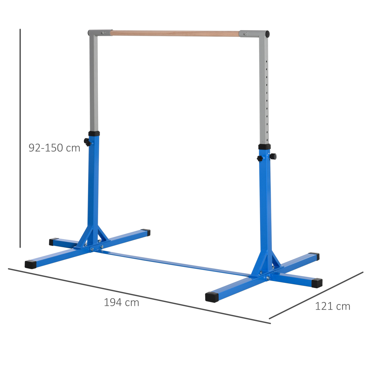HOMCOM Adjustable Kids Gymnastics Bar, Steel Frame, Wood Bar, Blue