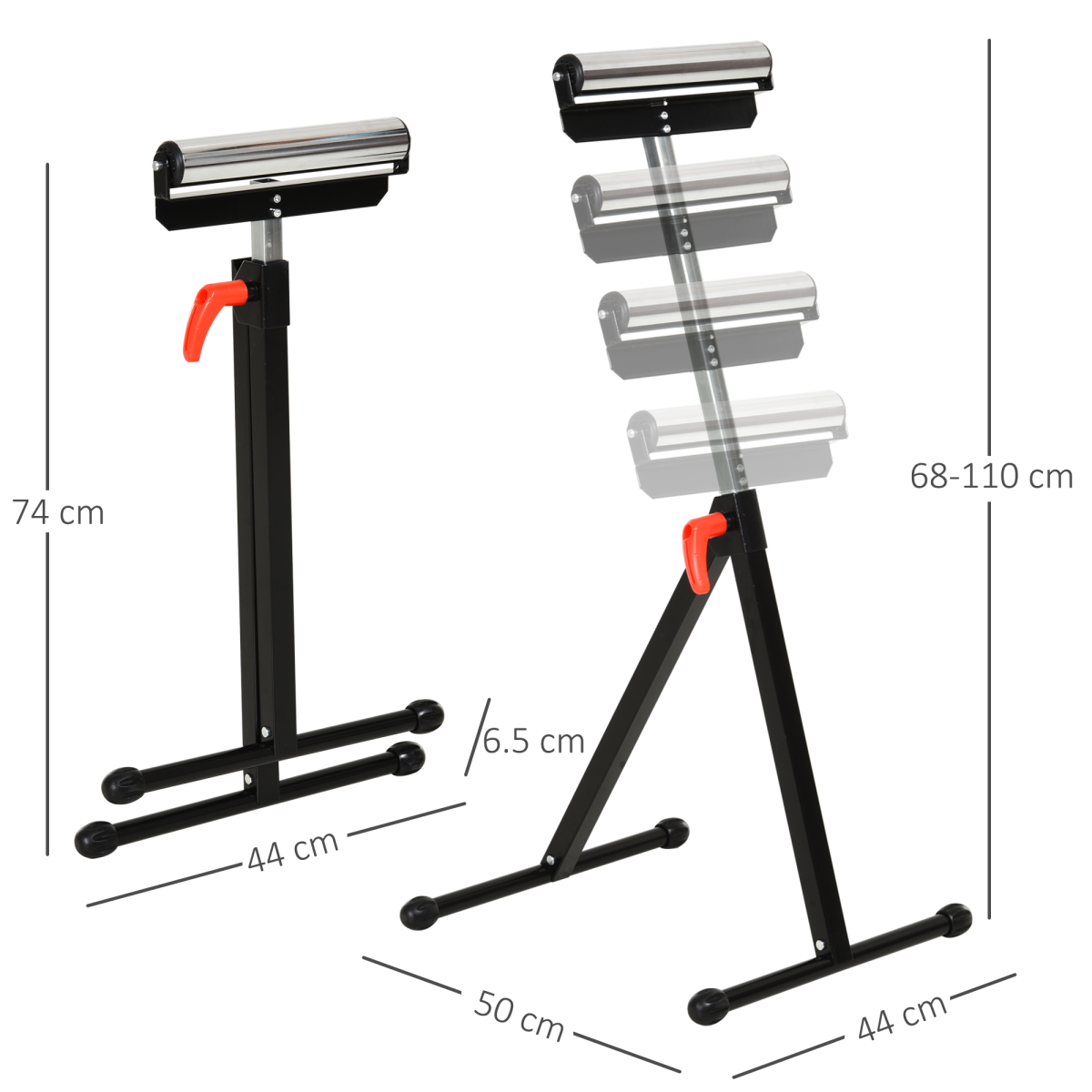 Adjustable Folding Metal Roller Stand for Woodworking, Height Adjustable 68-110cm, Chrome Ball Bearing Roller, Unbranded