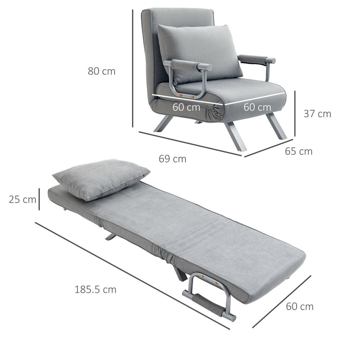 Sofa Bed Foldable Portable Armchair Sleeper Lounge Pillow Light Grey