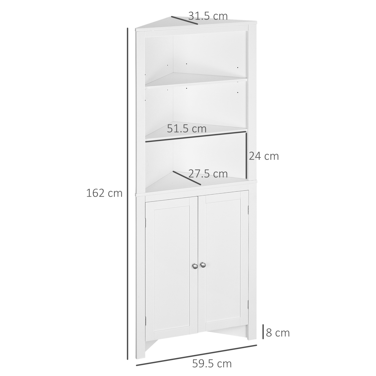 Freestanding Corner Bathroom Cabinet with Double Doors and Adjustable Shelves, White