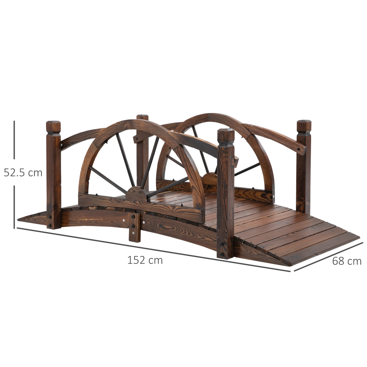 Outsunny Wooden Arched Garden Bridge with Safety Rails, Decorative Outdoor Footbridge