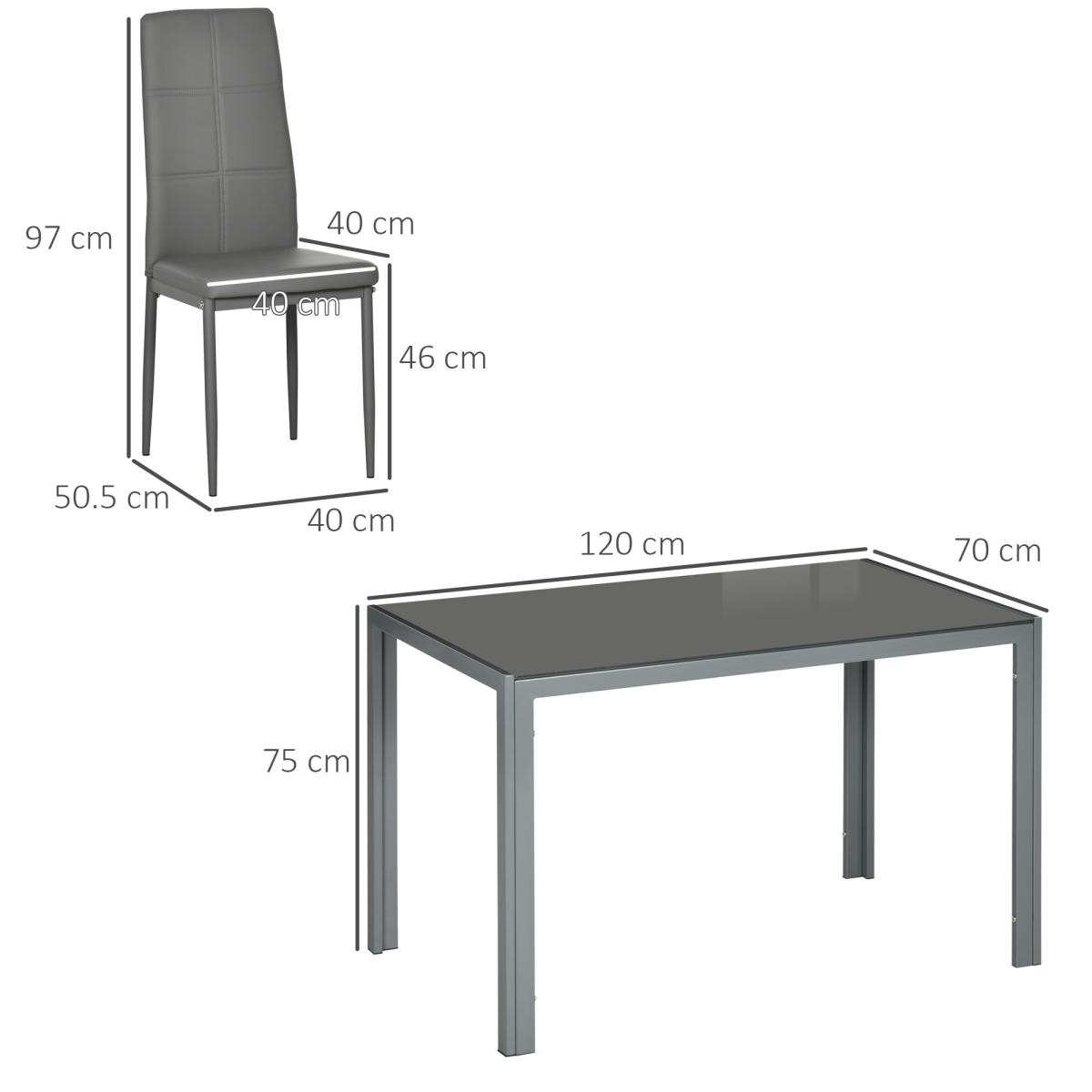 HOMCOM 5 Piece Dining Set, Glass Top Table and 4 Padded Chairs