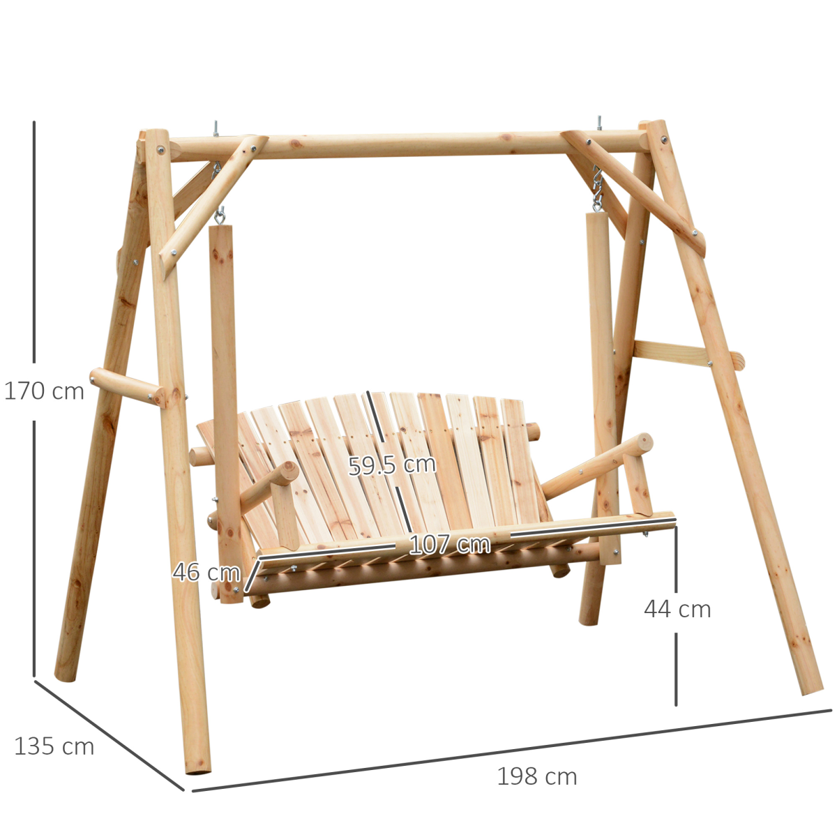 Outsunny 2-Seater Wooden Porch Swing Bench with Armrests