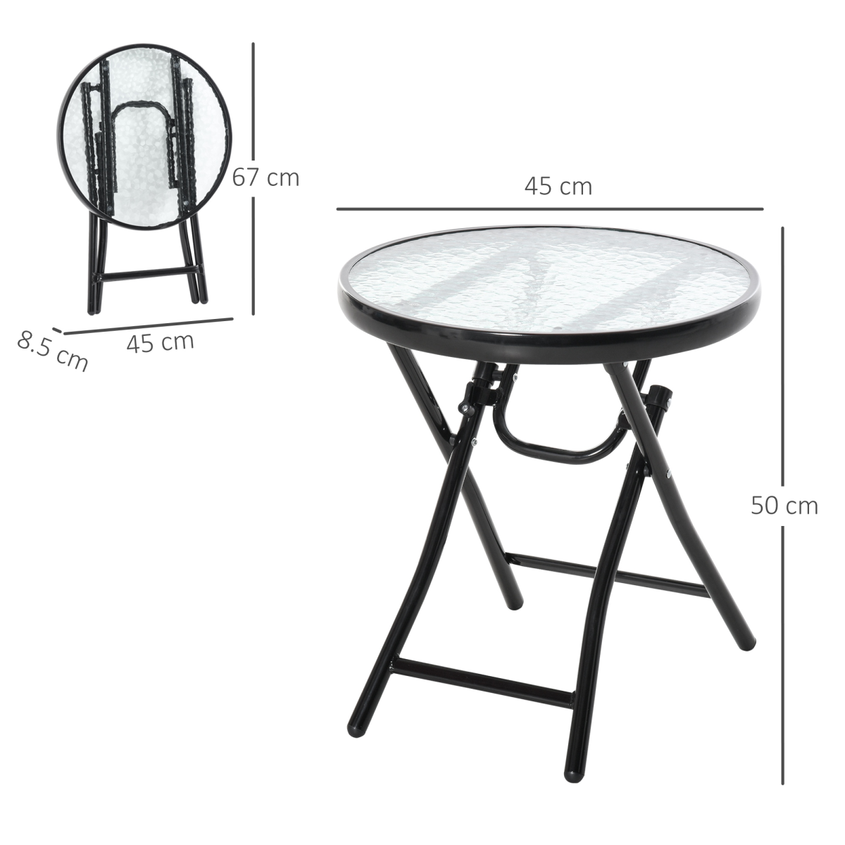 Folding Garden Table Round Foldable Table with Safety Buckle Black