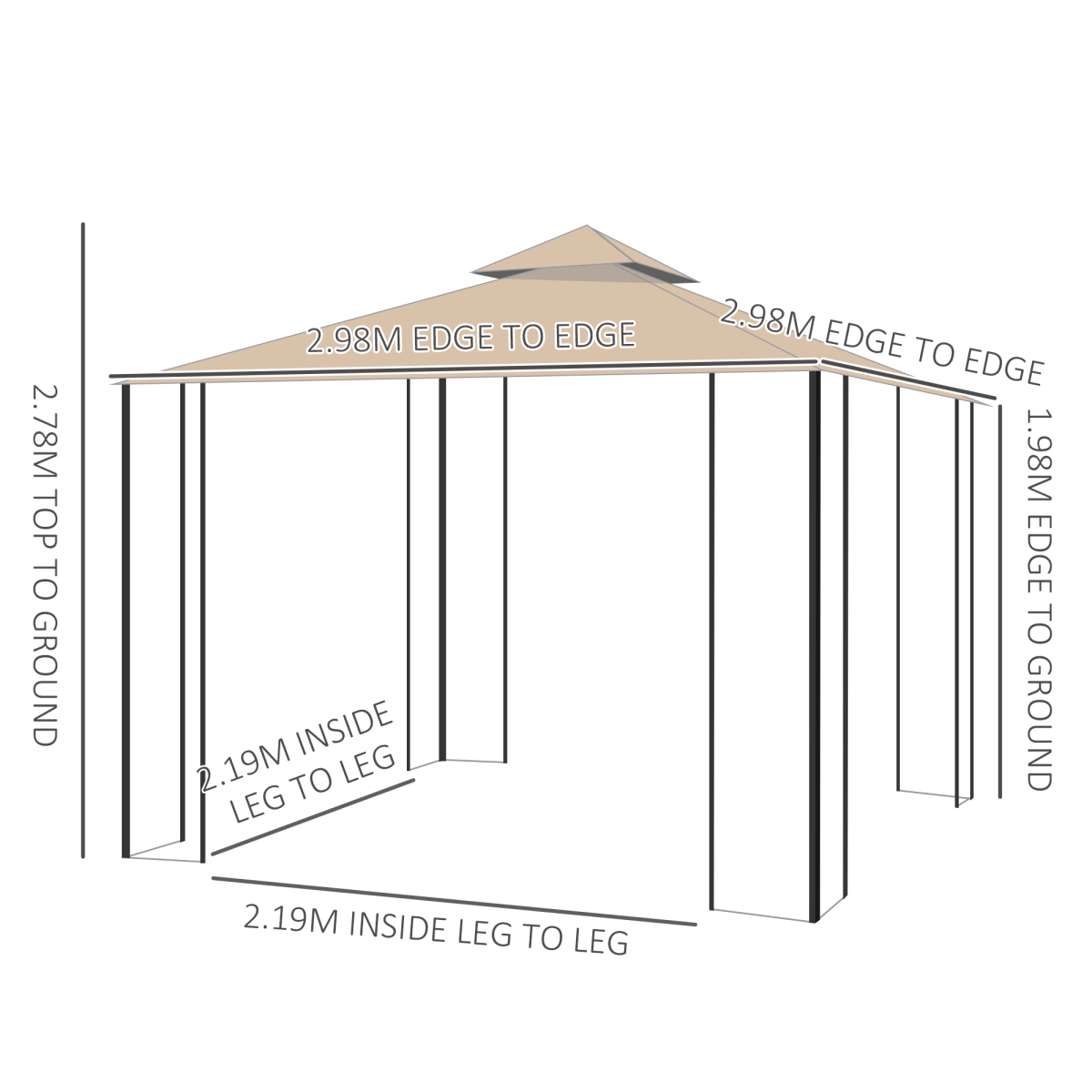 Outsunny 3x3m Outdoor Gazebo Tent with Netting, 2-Tier Roof