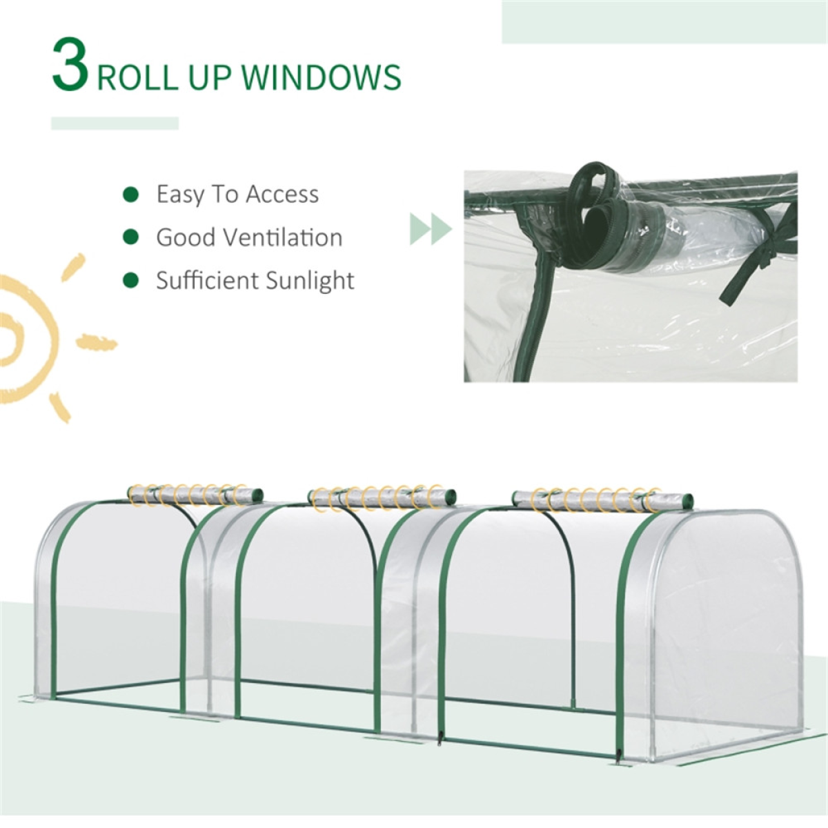 Mini Greenhouse with 3 Roll-Up Doors, Steel Frame & PVC Cover