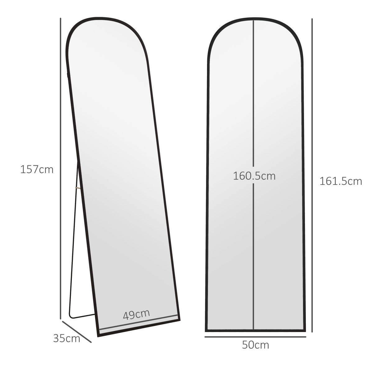 HOMCOM Full Length Mirror, Aluminium Frame, Black, Hanging or Leaning