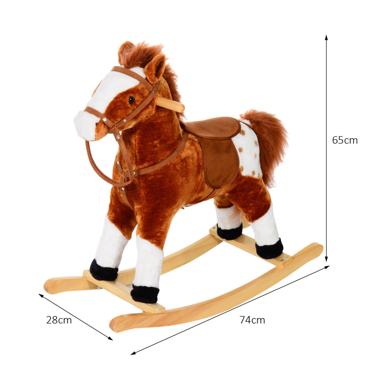 HOMCOM Plush Rocking Horse with Neigh Sound, Brown