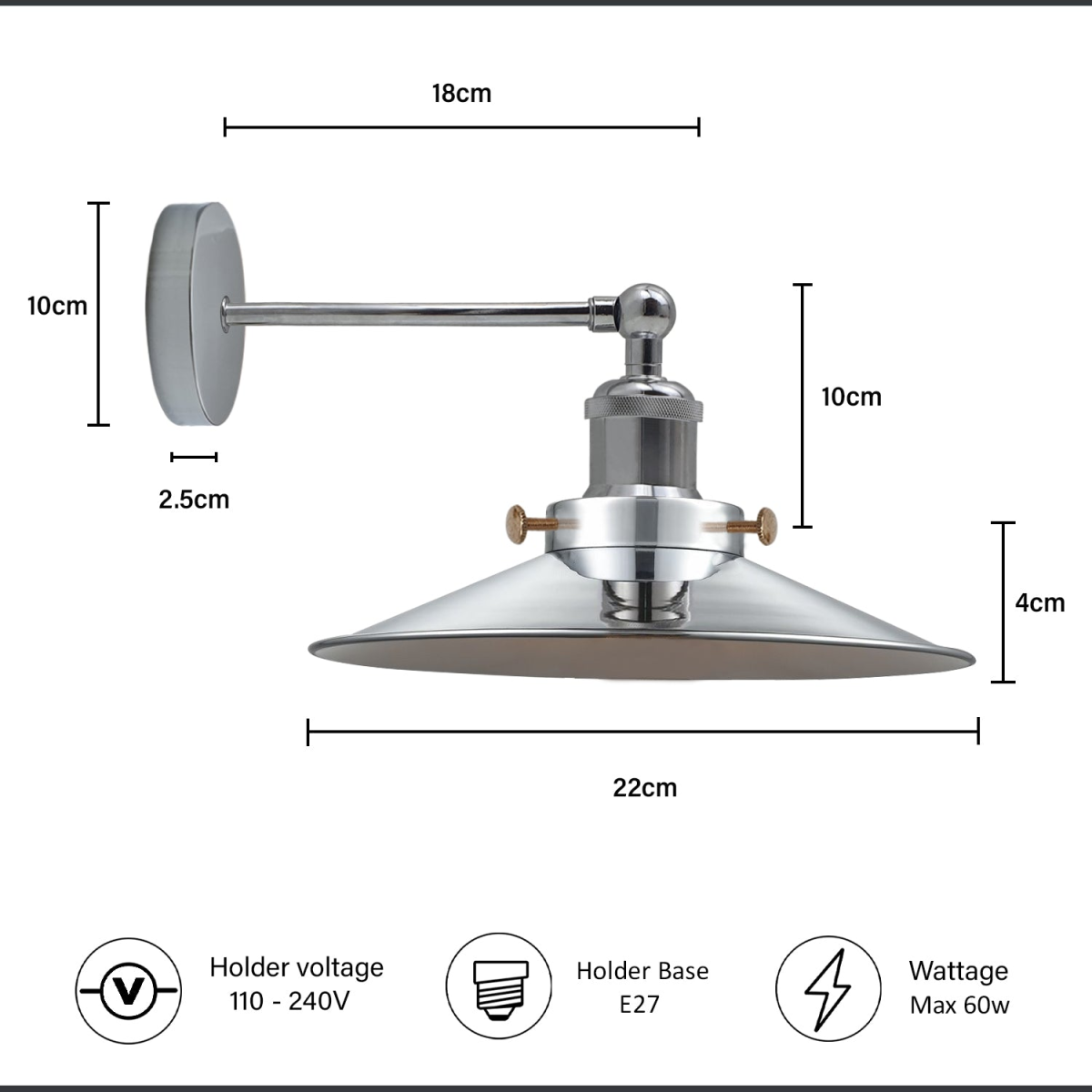 Satin Nickel Adjustable Vintage Industrial E27 Wall Sconce