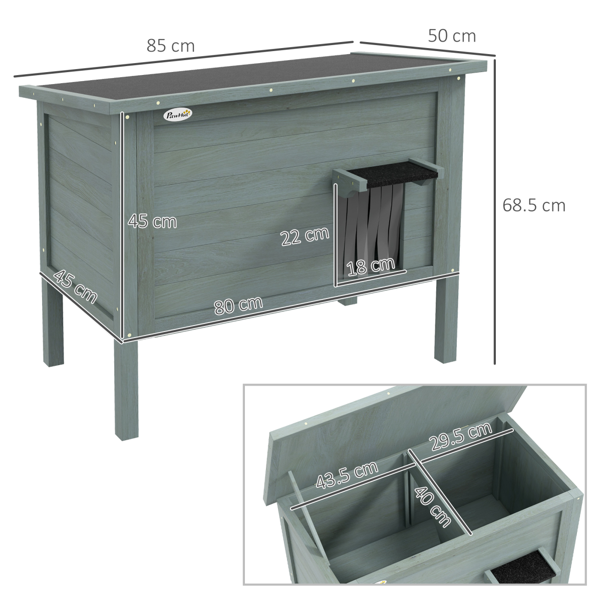 PawHut Outdoor Feral Cat House Insulated w/ Openable Roof - Charcoal Grey