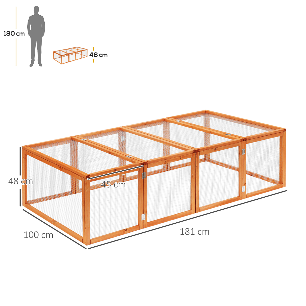 Pawhut Rabbit Hutch with Run and Play Space, Outdoor Mesh Wire Safety, Fir Wood and Metal
