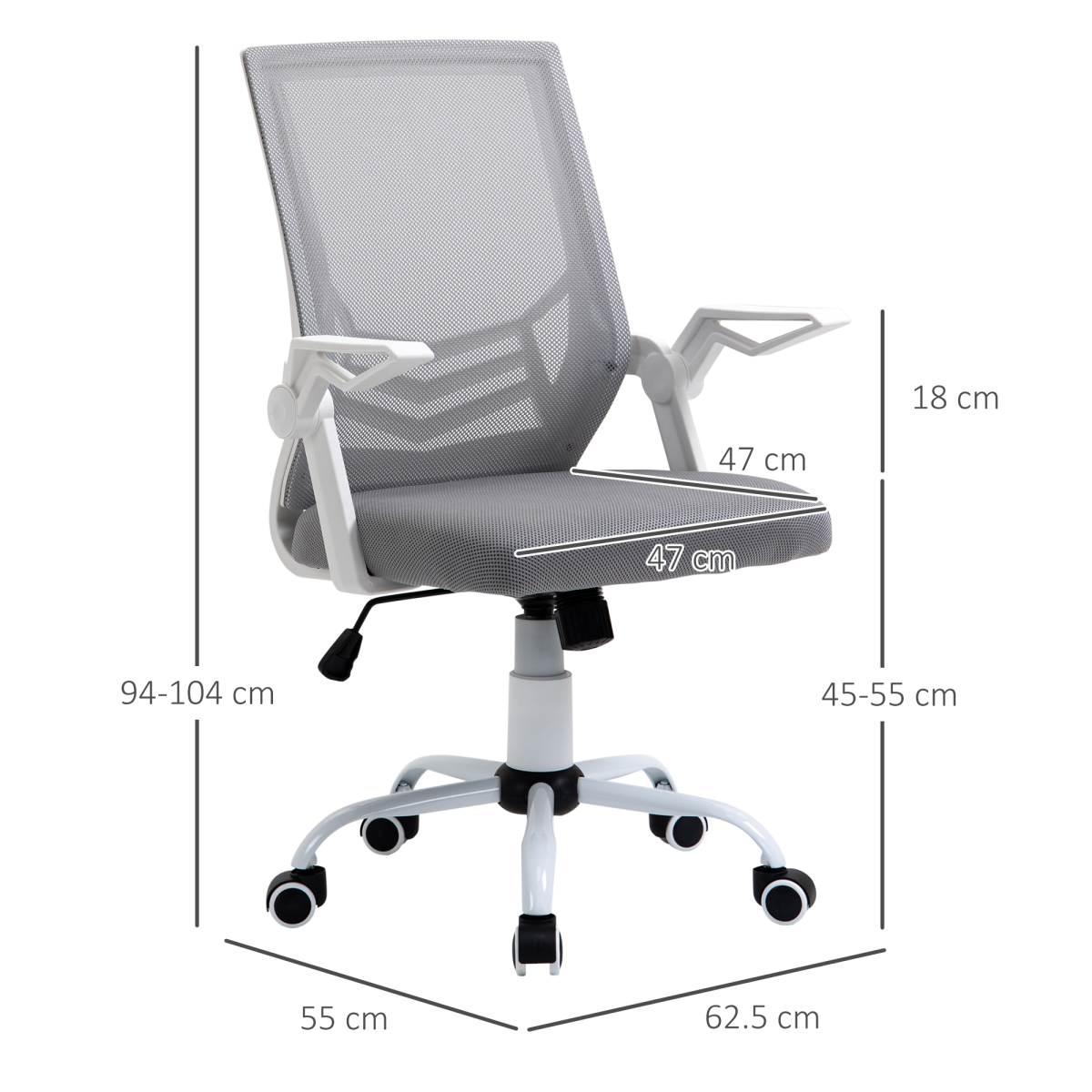 Grey Mesh Swivel Office Chair with Lumbar Support, Adjustable Home Office Task Chair, Grey/White, Unbranded