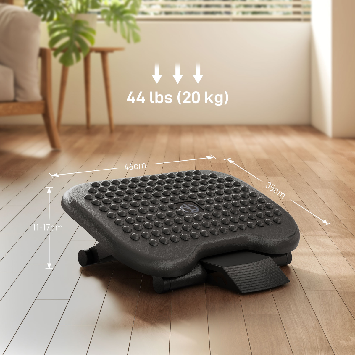 HOMCOM Adjustable Height Foot Rest with Textured Massage Surface, Black