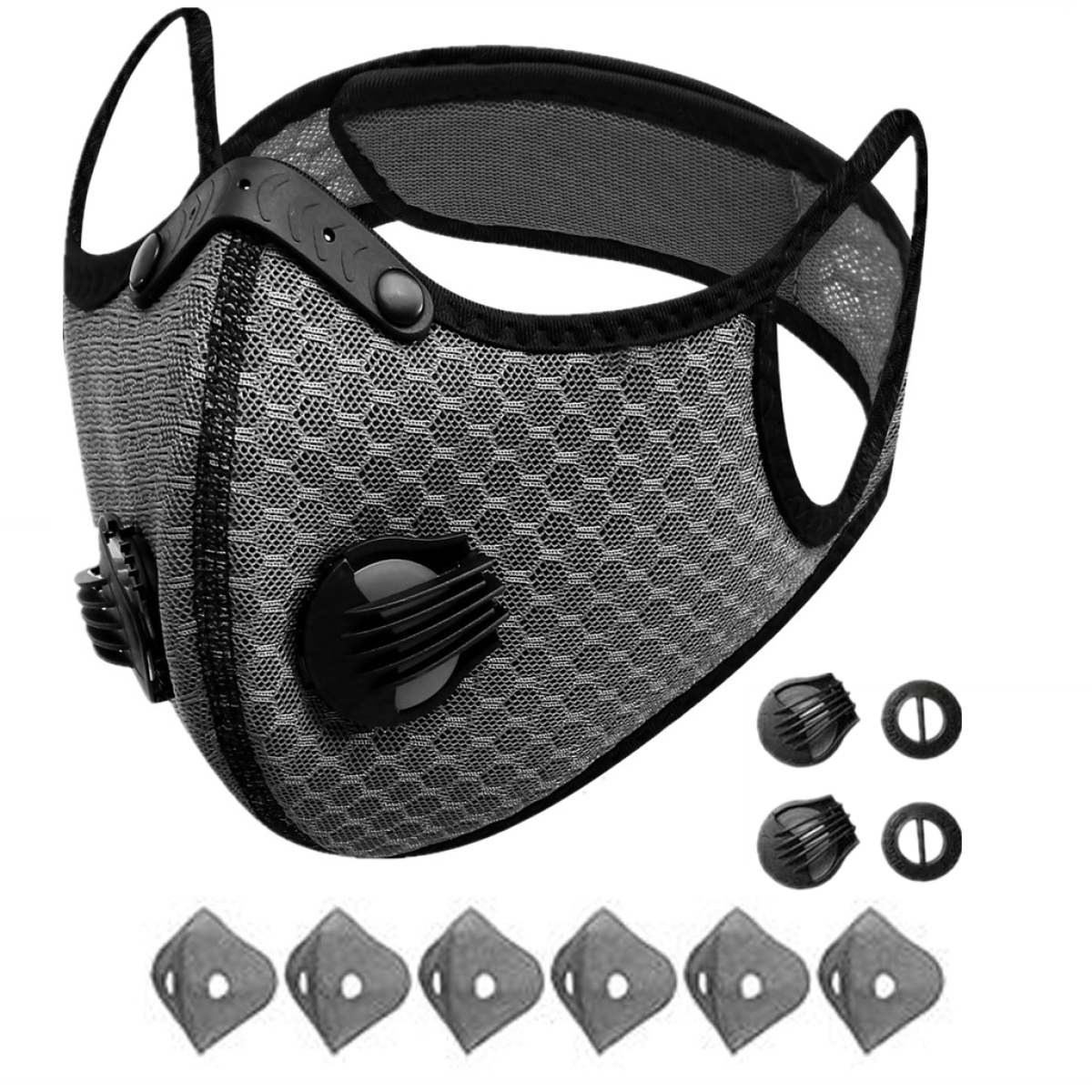 (2 Pack)Reusable Half Face Cover Mask w/ Filter Cycling Outdoor Sport Face Mask Grey