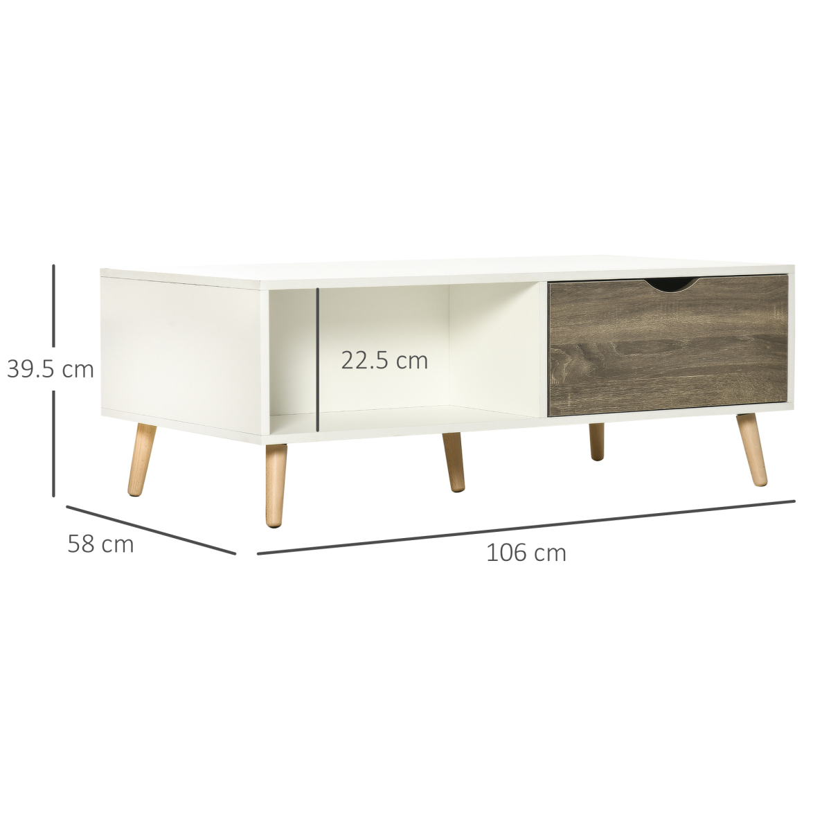 Modern White Coffee Table with Storage Shelves and 2 Drawers